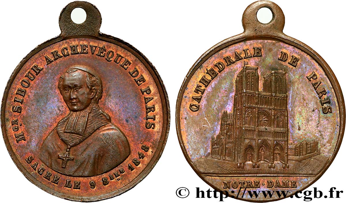 DEUXIÈME RÉPUBLIQUE Médaille, Monseigneur Sibour et la Cathédrale de Paris q.SPL