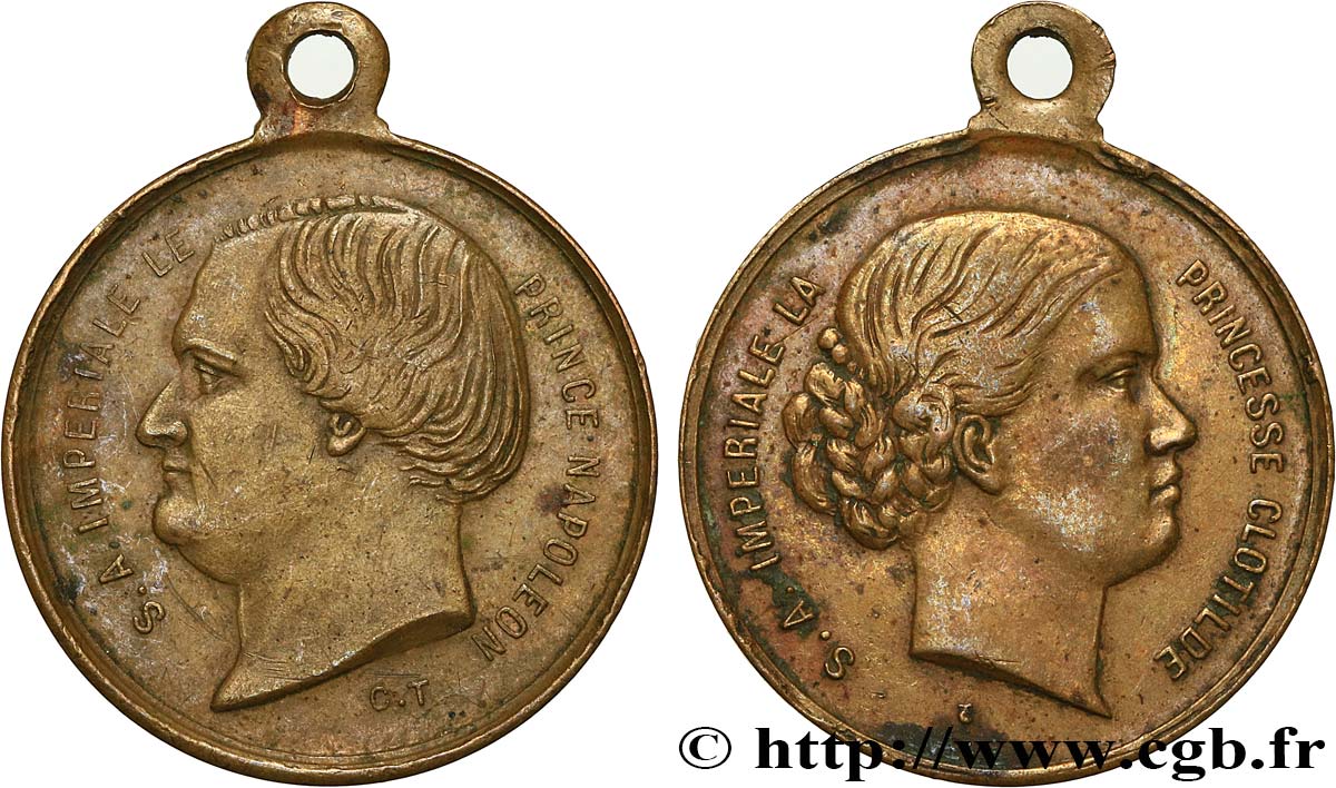 SECOND EMPIRE Médaille, Jérôme Napoléon et Clotilde de Savoie XF