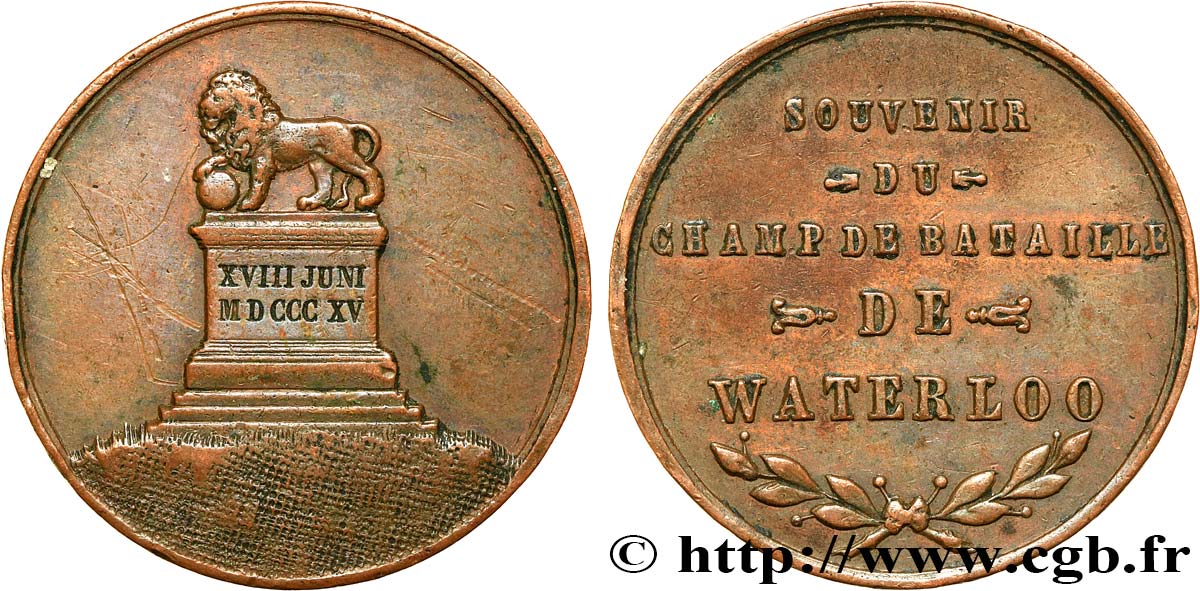 THE HUNDRED DAYS Médaille, Souvenir du champ de bataille de Waterloo VF