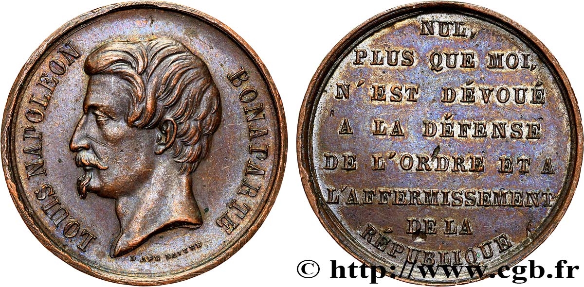 DEUXIÈME RÉPUBLIQUE Médaille, Louis-Napoléon Bonaparte XF