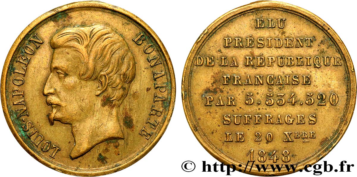 SECOND REPUBLIC Médaillette, Proclamation du président Louis Napoléon Bonaparte VF