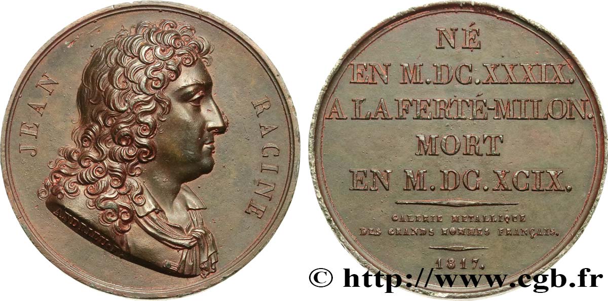 METALLIC GALLERY OF THE GREAT MEN FRENCH Médaille, Jean Racine XF