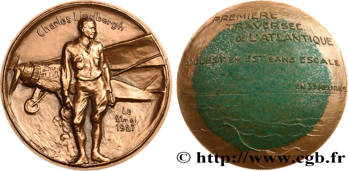AERONAUTICS - AVIATION : AVIATORS & AIRPLANES Médaille, Charles Lindbergh, Première traversée de l’Atlantique AU/AU