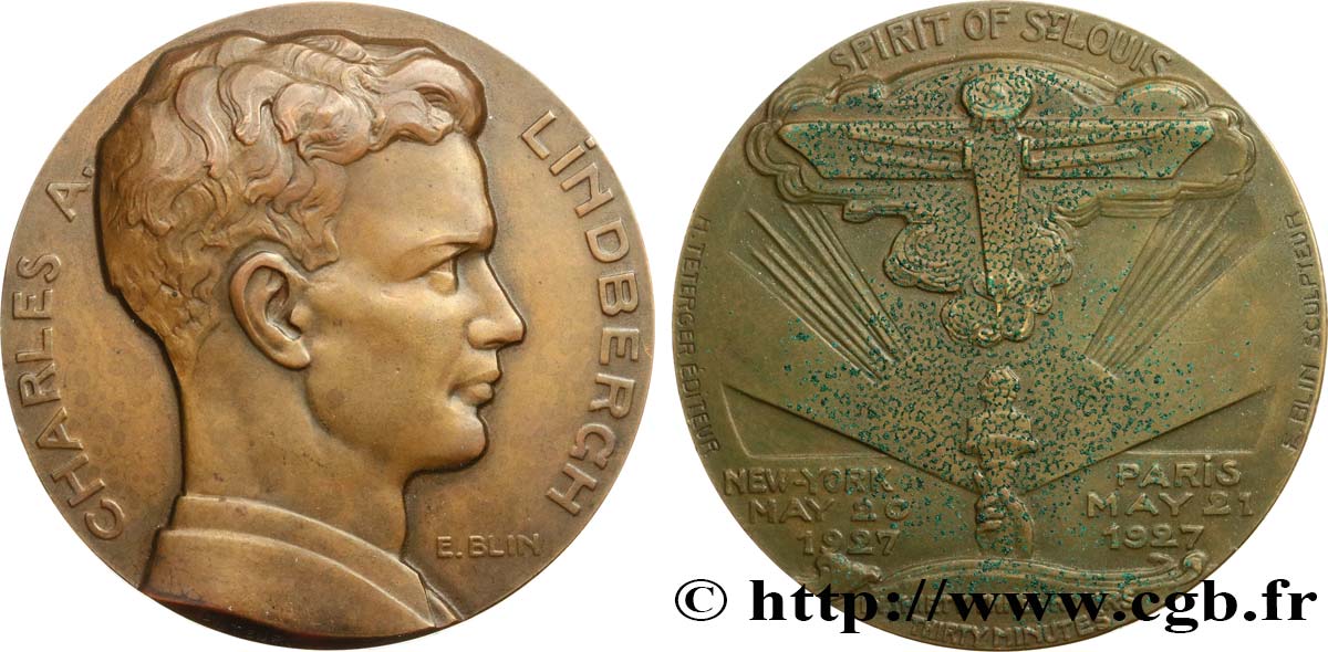 AÉRONAUTIQUE - AVIATION : AVIATEURS & AVIONS Médaille, Charles Lindbergh, Spirit of St Louis TTB