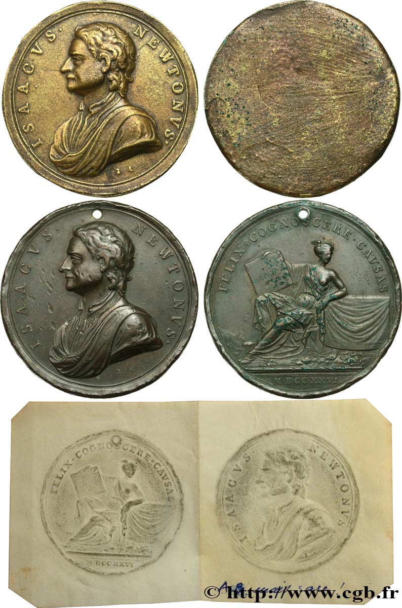 SCIENCES & SCIENTIFIQUES Médaille, Isaac Newton, avec son tirage moulé uniface TB