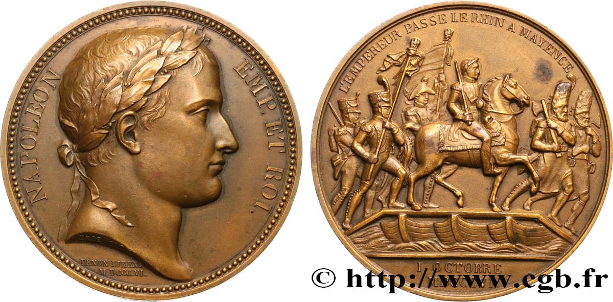 NAPOLEON S EMPIRE Médaille, Passage du Rhin à Mayence, refrappe AU
