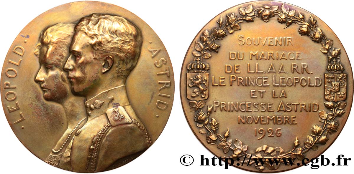 BELGIQUE - ROYAUME DE BELGIQUE - ALBERT Ier Médaille, Souvenir du mariage, Prince Léopold et Princesse Astrid BB
