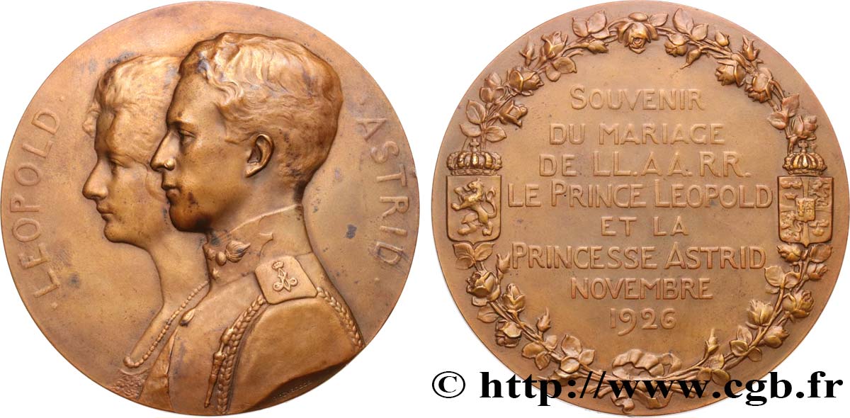 BELGIUM - KINGDOM OF BELGIUM - ALBERT I Médaille, Epreuve d’auteur, Souvenir du mariage, Prince Léopold et Princesse Astrid AU