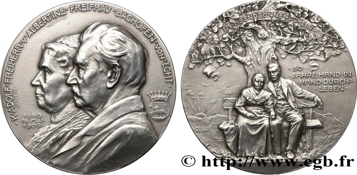 AUTRICHE - FRANÇOIS-JOSEPH Ier Médaille, Noces d’or de Charles Adolphe Bachofen et Albertine née Bosch AU