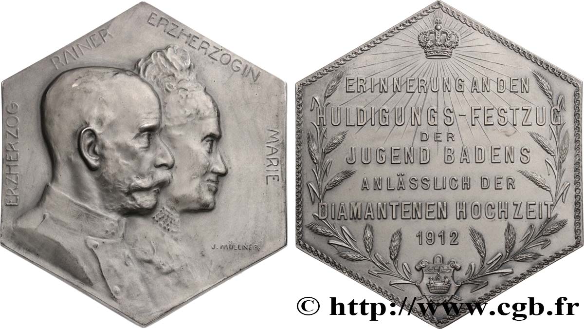 AUSTRIA Médaille, Noces de diamant de l’Archiduc Rainer Ferdinand et Maria Caroline AU