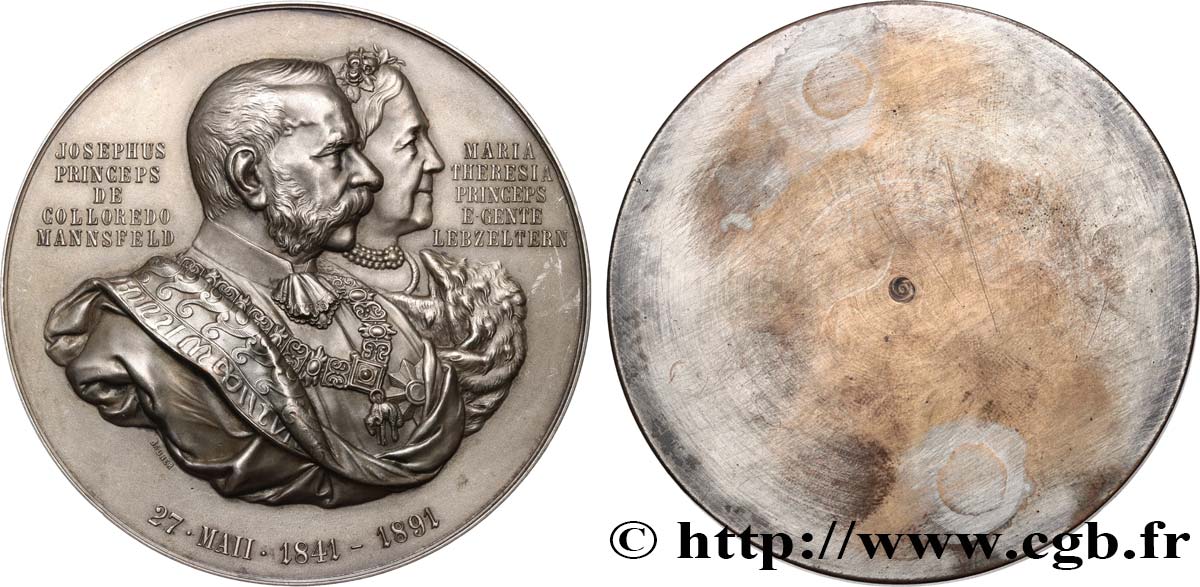 AUTRICHE Médaille uniface, Noces d’or du prince Colloredo Mansfeld et de Marie Thérèse de Lebzeltern TTB+
