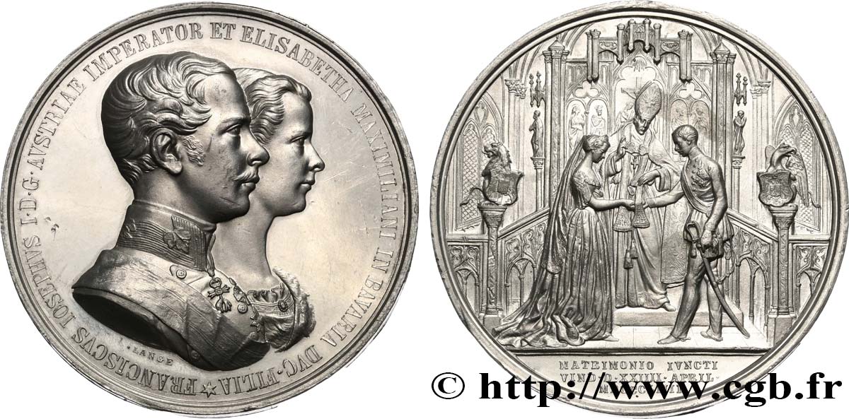 AUTRICHE - FRANÇOIS-JOSEPH Ier Médaille, Mariage de l’Empereur François Joseph et d’Elisabeth Amélie Eugénie de Wittelbach, duchesse de Bavière AU/AU