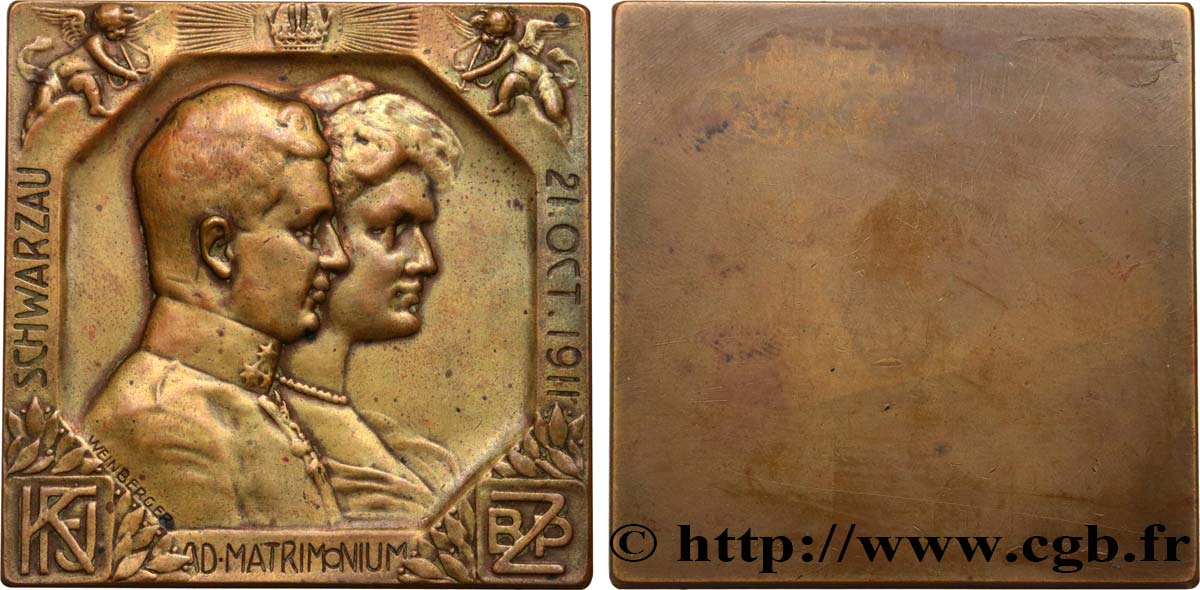 AUTRICHE - FRANÇOIS-JOSEPH Ier Médaille, Mariage de l’Archiduc Charles d’Autriche et de la Princesse Zita de Bourbon-Parme SS