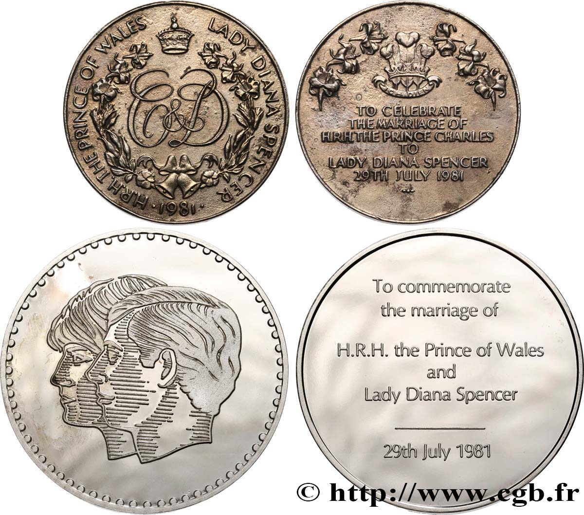 UNITED KINGDOM Médailles, Mariage de Charles, Prince de Galles, et Lady Diana Spencer, lot de 2 ex. MS