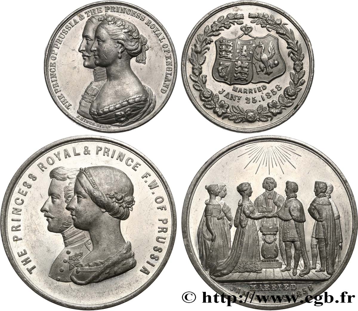 GREAT-BRITAIN - VICTORIA Médailles, Mariage de Victoria Adélaïde d’Angleterre et Frédéric Guillaume, prince de Prusse, lot de 2 ex. XF