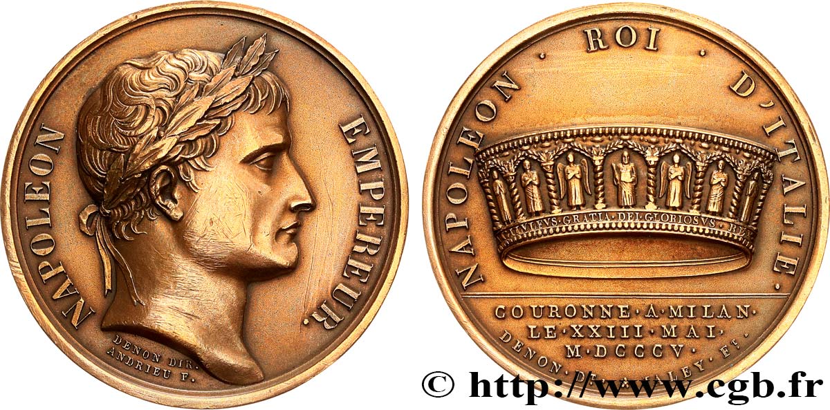 PRIMER IMPERIO Médaille, Napoléon Ier couronné roi d Italie, refrappe MBC