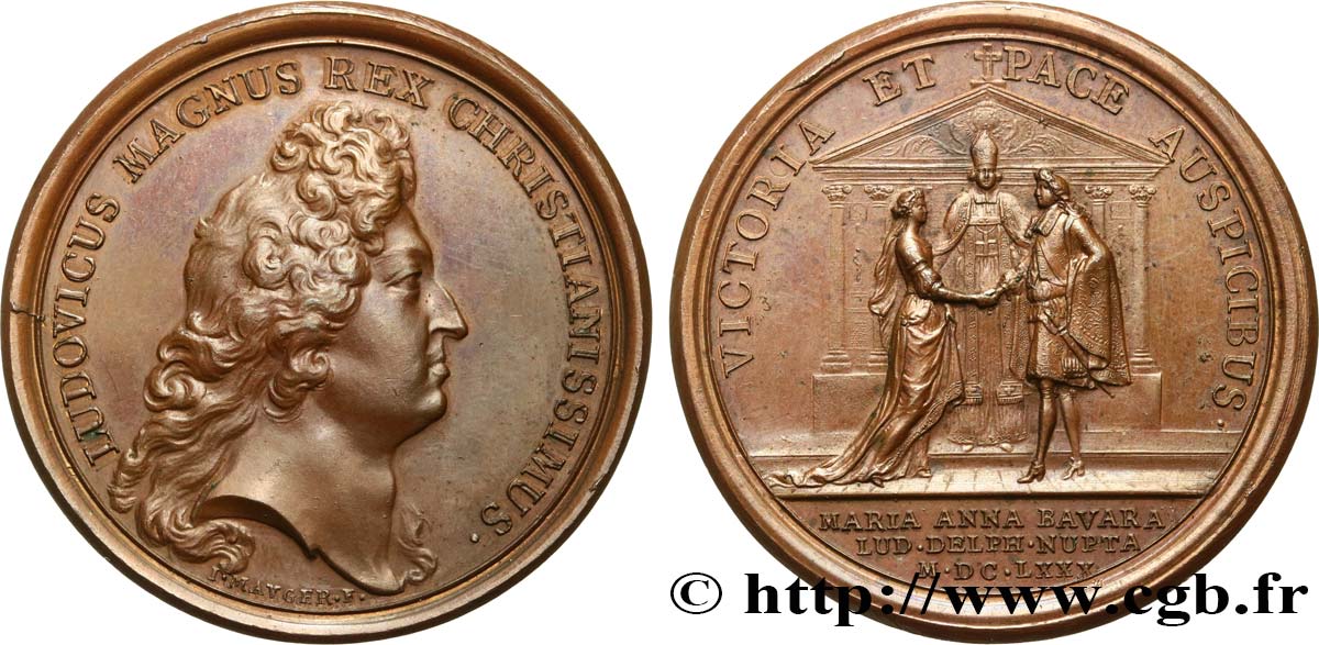 LOUIS XIV  THE SUN KING  Médaille, Mariage du Dauphin avec Marie Anne de Bavière AU