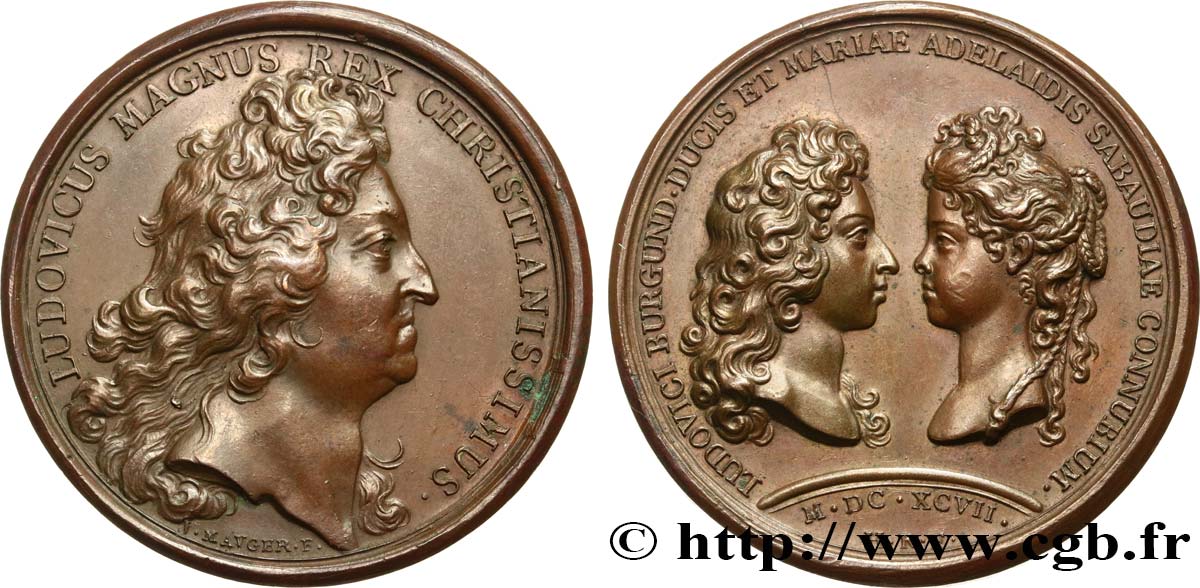 LOUIS XIV  THE SUN KING  Médaille, Mariage du duc de Bourgogne avec Marie-Adélaïde de Savoie AU