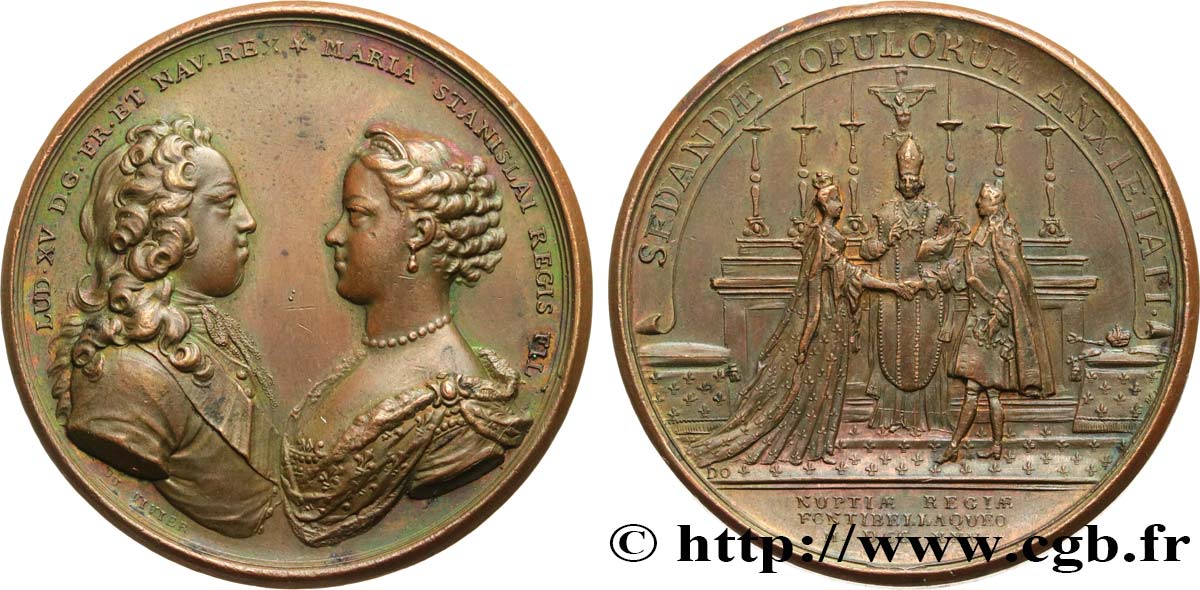 LOUIS XV THE BELOVED Médaille, Mariage de Louis XV et de Marie Leszczynska XF