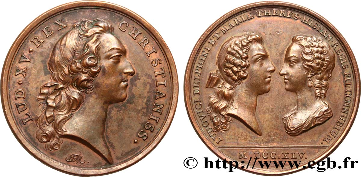 LOUIS XV THE BELOVED Médaille, Le premier mariage du Dauphin Louis avec Marie Thérèse d’Espagne XF