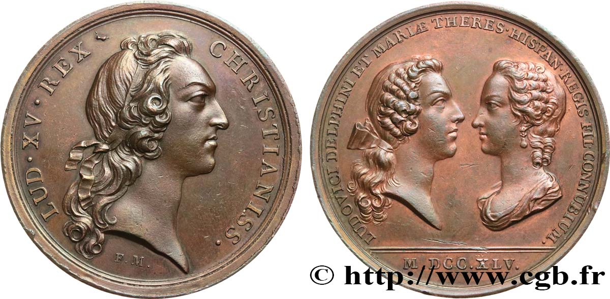 LOUIS XV DIT LE BIEN AIMÉ Médaille, Le premier mariage du Dauphin Louis avec Marie Thérèse d’Espagne SUP/TTB+