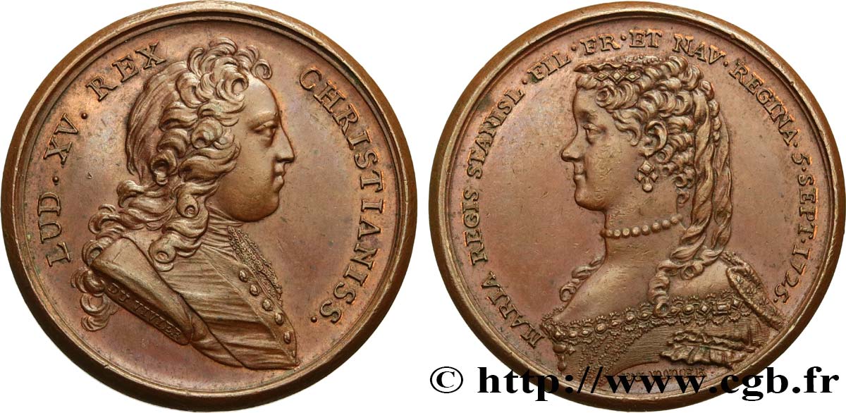 LOUIS XV DIT LE BIEN AIMÉ Médaille, Mariage de Louis XV et Marie Leszcynska TTB+