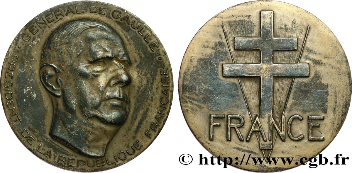 CINQUIÈME RÉPUBLIQUE Médaille, Général de Gaulle, président de la République Française TTB
