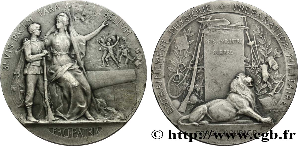 III REPUBLIC Médaille PRO PATRIA - Préparation militaire XF