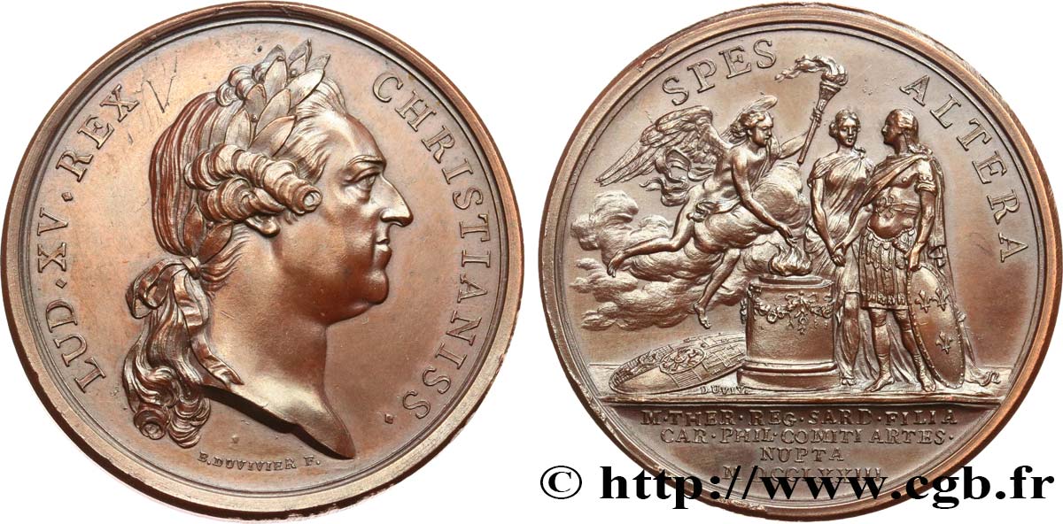 LOUIS XV DIT LE BIEN AIMÉ Médaille, Mariage de Charles Philippe, comte d’Artois et Marie Thérèse de Savoie  VZ