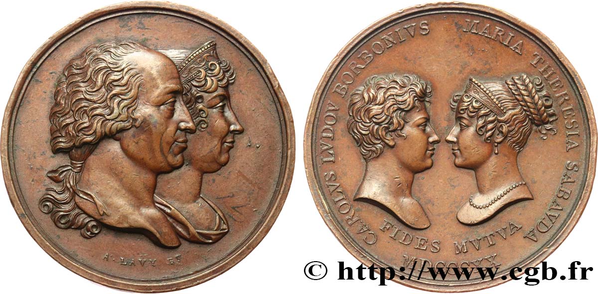 ITALIE - ROYAUME DE SARDAIGNE - VICTOR-EMMANUEL Ier Médaille, Mariage de Charles-Louis de Bourbon Parme et de Marie-Thérèse de Savoie SS