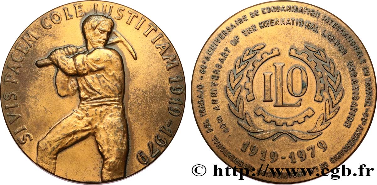 CINQUIÈME RÉPUBLIQUE Médaille, Soixantenaire de l’organisation internationale du travail TTB+