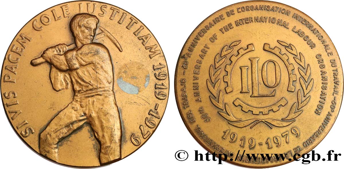 QUINTA REPUBBLICA FRANCESE Médaille, Soixantenaire de l’organisation internationale du travail q.SPL