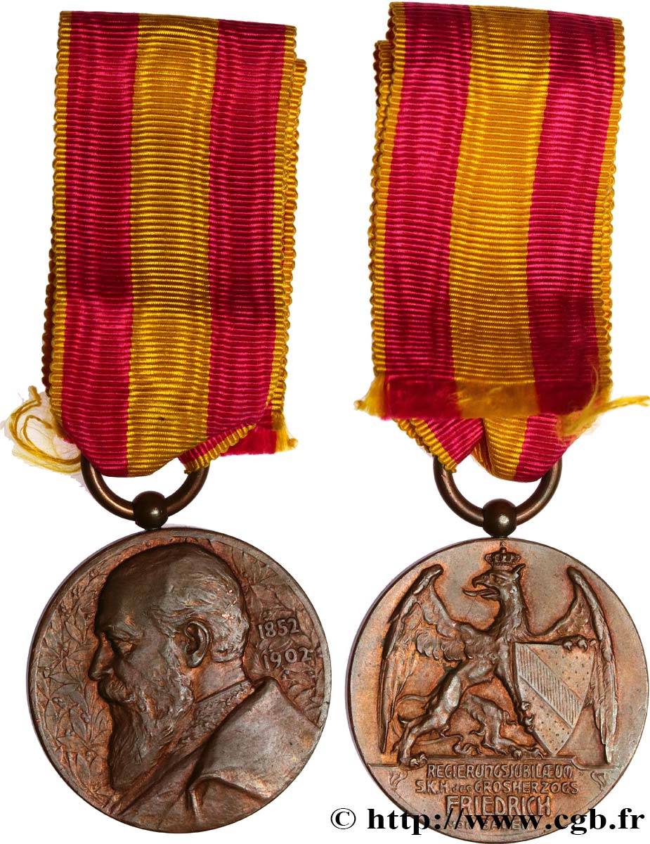 ALLEMAGNE - GRAND-DUCHÉ DE BADE - FRÉDÉRIC Ier Médaille, 50e anniversaire au gouvernement TTB+
