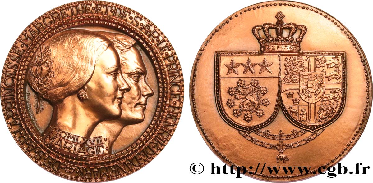 DANEMARK Médaille, Mariage de Henri de Laborde de Montpezat et de la princesse Margrethe de Danemark SUP