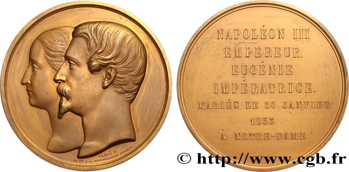SECOND EMPIRE Médaille, Mariage de Napoléon III et d’Eugénie, refrappe TTB+