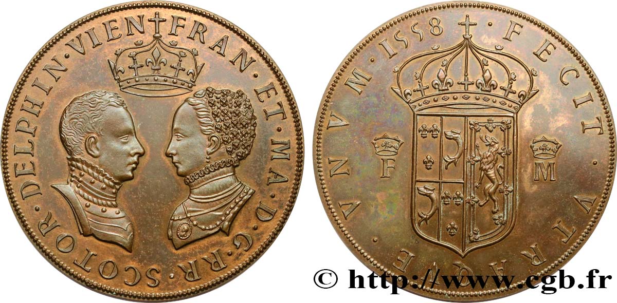FRANCIS II Médaille, Mariage de François II et Marie Stuart, refrappe AU