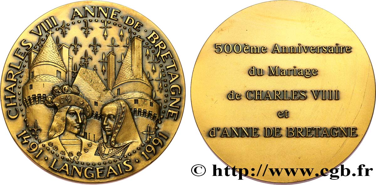 CHARLES VIII Médaille, 500e anniversaire du mariage de Charles VIII et d’Anne de Bretagne EBC/MBC+