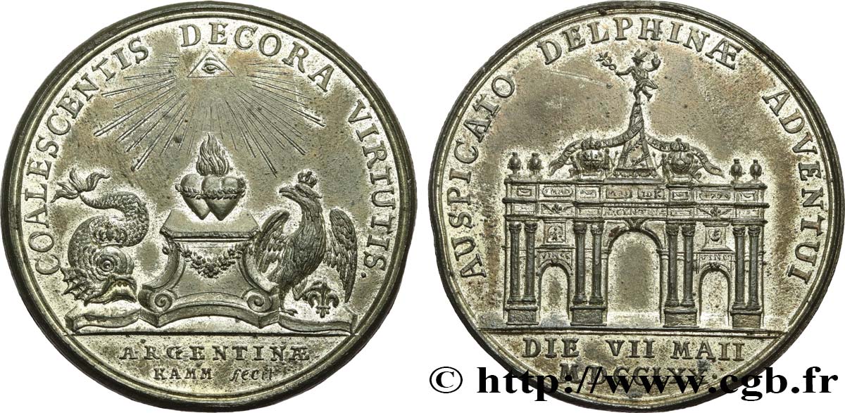 LOUIS XV DIT LE BIEN AIMÉ Médaille, Accueil de la fiancée du futur roi Louis XVI par la ville de Strasbourg TTB
