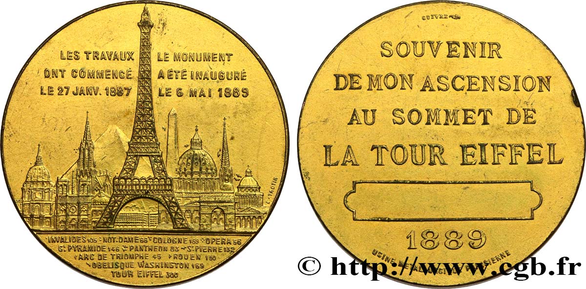 III REPUBLIC Médaille de l’ascension de la Tour Eiffel (Sommet) AU
