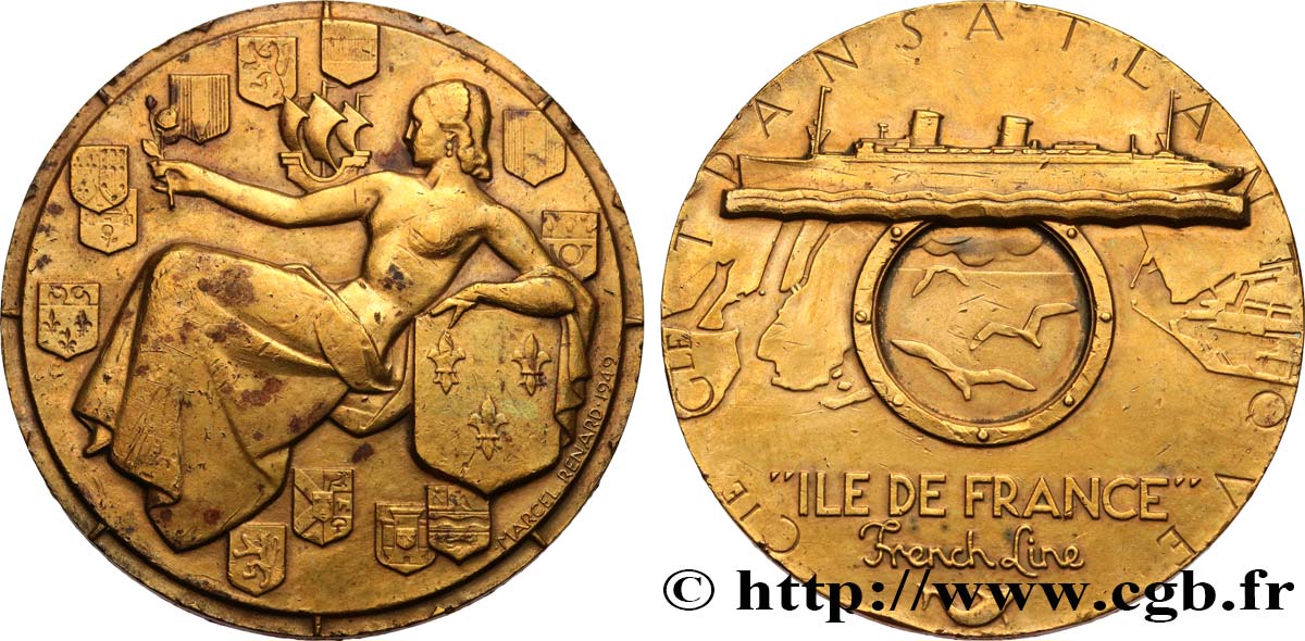 QUATRIÈME RÉPUBLIQUE Médaille, Compagnie Transatlantique, Île-de-France TTB