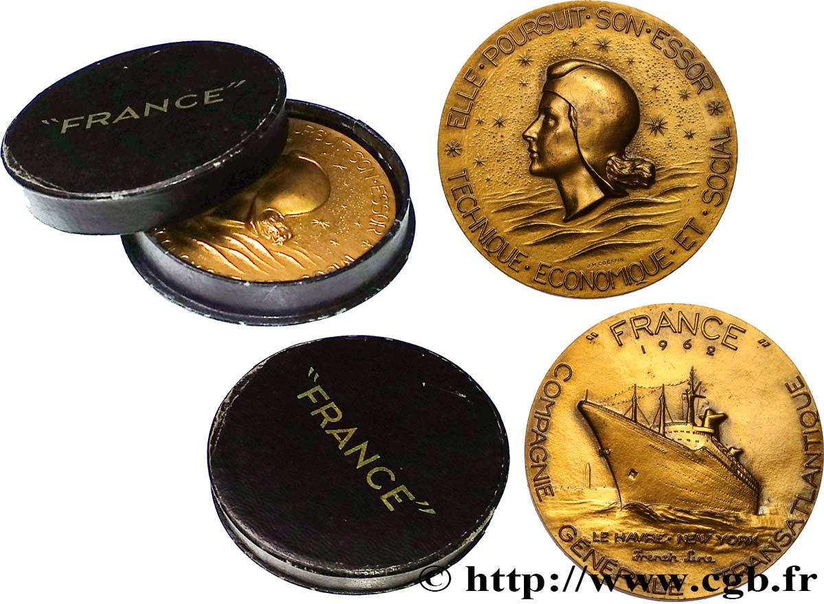QUINTA REPUBLICA FRANCESA Médaille, Paquebot France EBC
