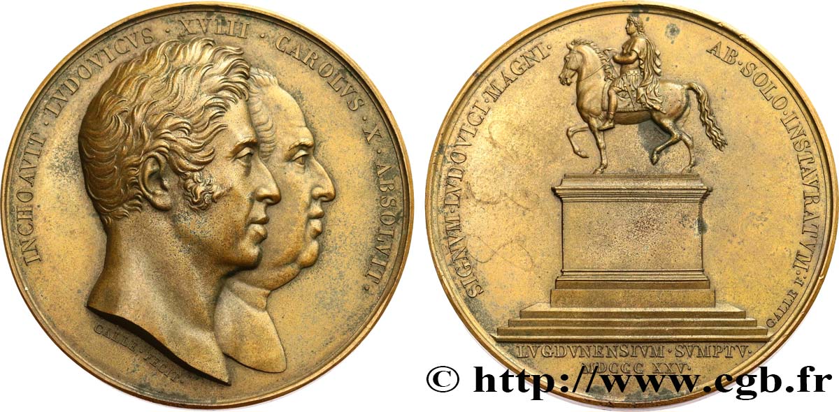 CHARLES X Médaille, Rétablissement de la statue équestre de Louis XIV à Lyon TTB+