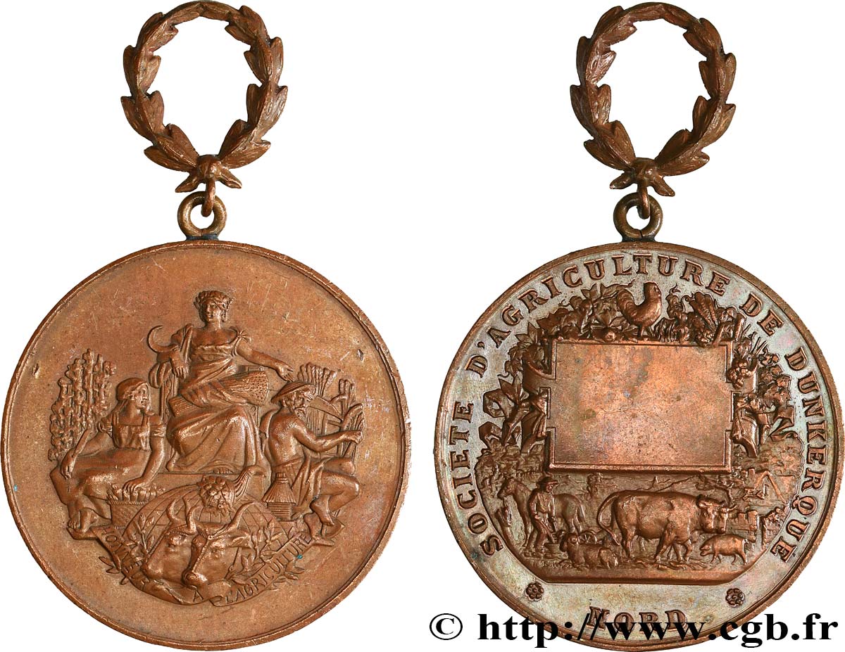 SOCIÉTÉS D AGRICULTURE, HORTICULTURE, PÊCHE ET CHASSE Médaille, Société d’agriculture de Dunkerque TTB