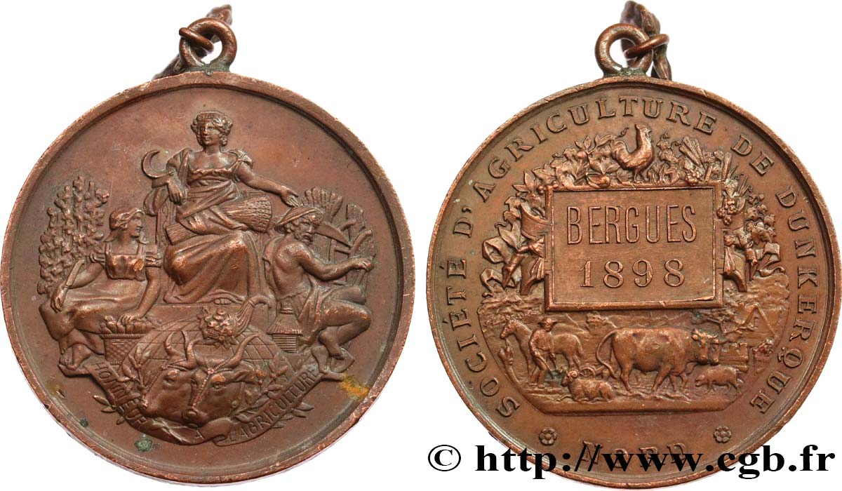 SOCIÉTÉS D AGRICULTURE, HORTICULTURE, PÊCHE ET CHASSE Médaille, Société d’agriculture de Dunkerque TTB