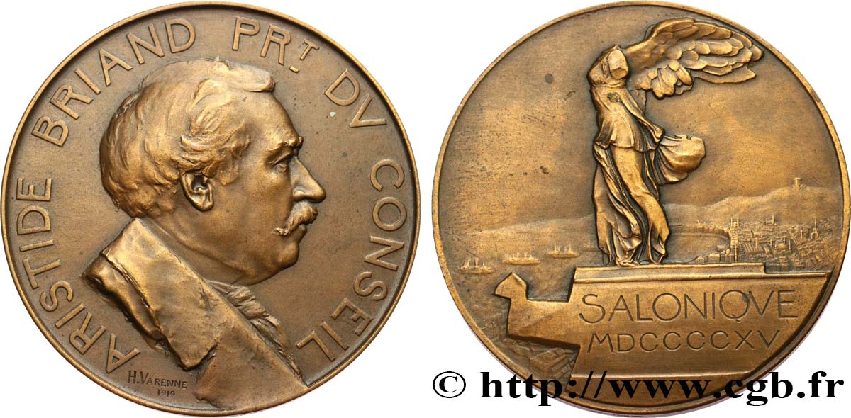 TROISIÈME RÉPUBLIQUE Médaille, Aristide Briand et Salonique TTB+