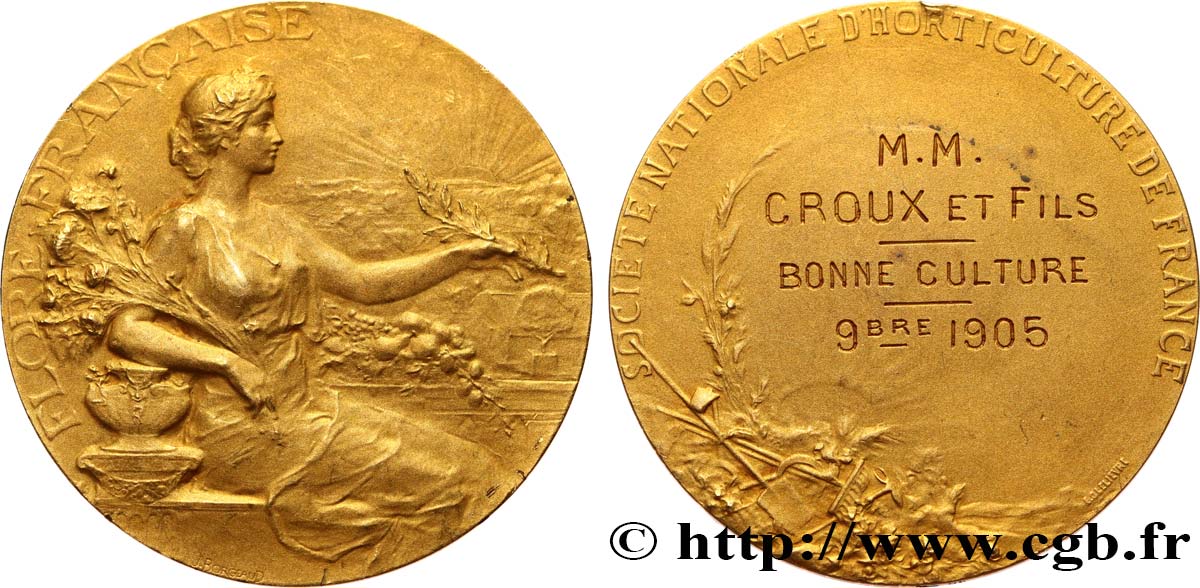 TROISIÈME RÉPUBLIQUE Médaille, Prix de la Société nationale d’horticulture TTB+