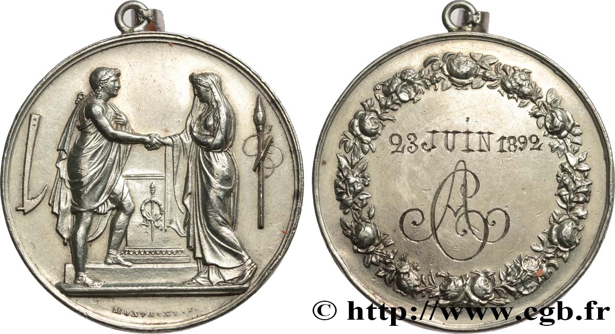 AMOUR ET MARIAGE Médaille de mariage, Couple antique TTB+