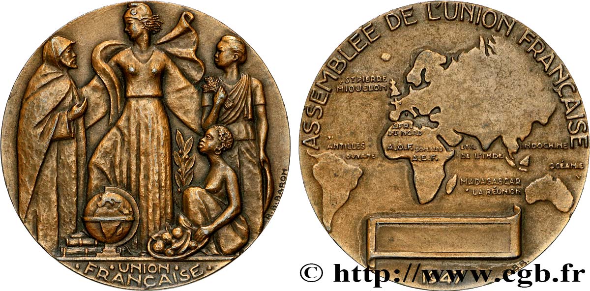 FRANZÖSISCHE UNION - IV. REPUBLIK Médaille, Assemblée de l’Union Française fVZ