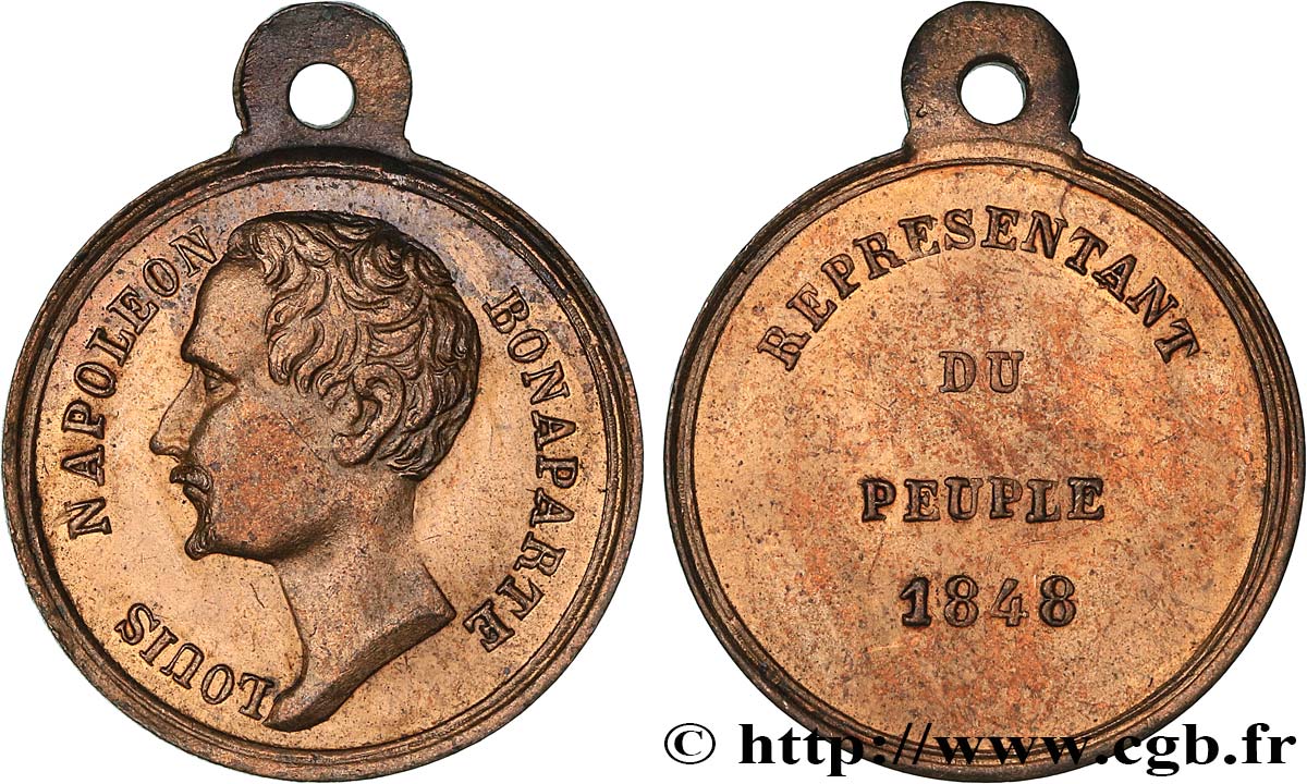 DEUXIÈME RÉPUBLIQUE Médaillette, Louis Napoléon Bonaparte, Représentant du peuple TTB+