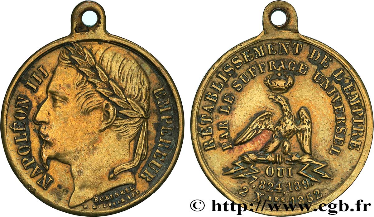 SECOND EMPIRE Médaille, Rétablissement de l’empire XF